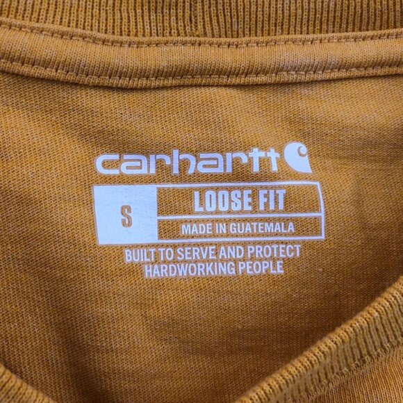 Carhartt Mens T-Shirt Small Long Sleeve Loose Fit Pullover Signature Logo Yellow - Picture 5 of 10